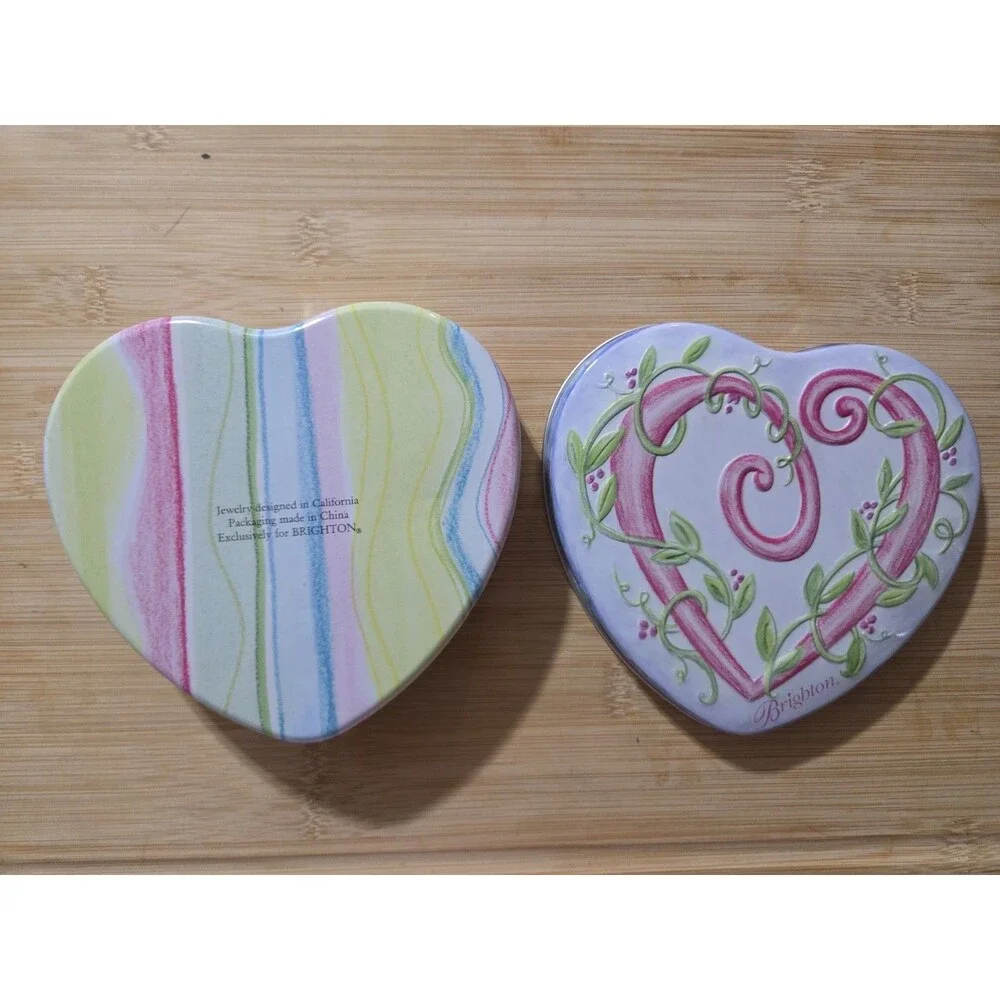 Brighton Drawstring Fabric Jewelry Pouch  Gift Bag Hearts 3 Bags + 2‎ Heart Tin